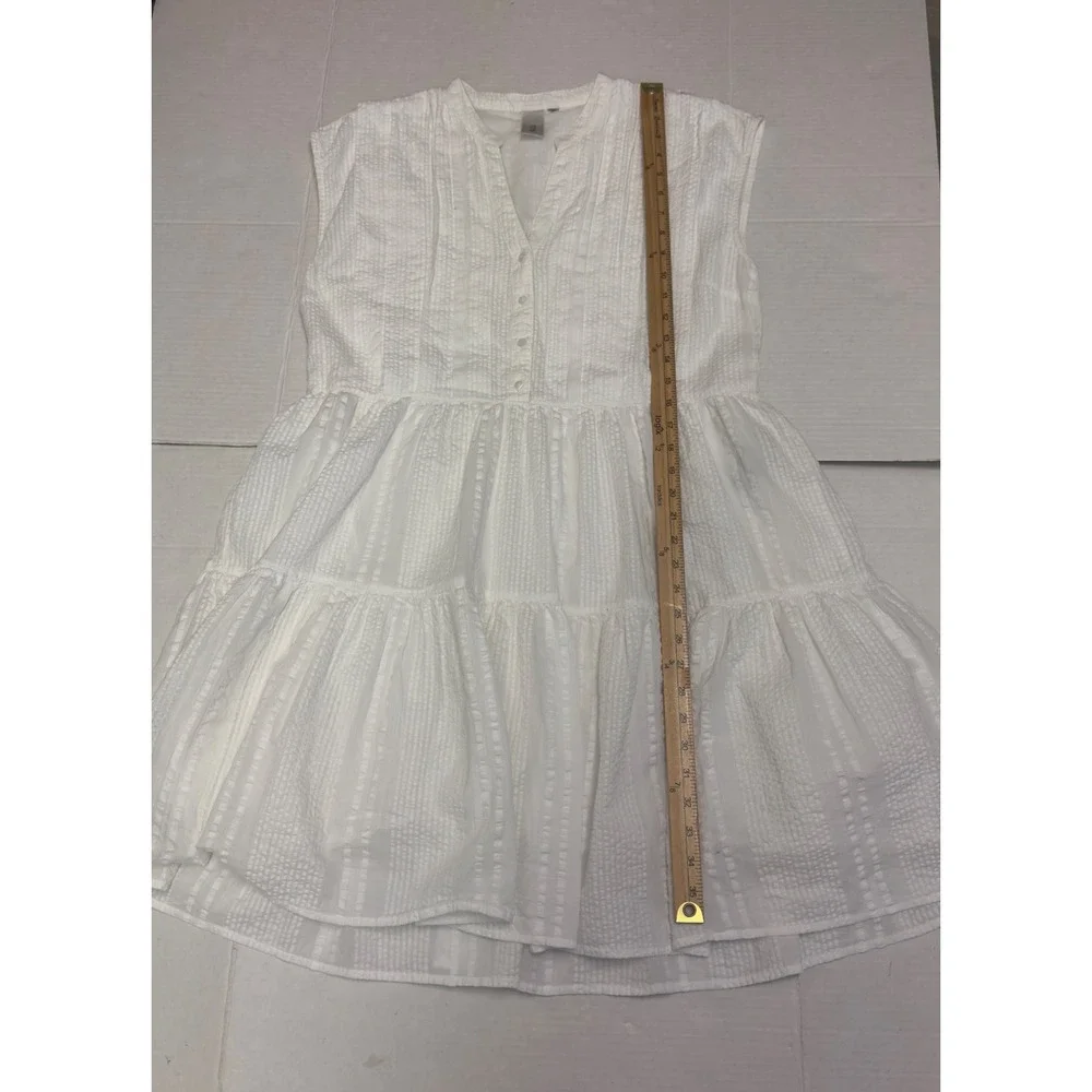 Y.A.S Seersucker Tiered Mini Dress Womens M White Pintuck Sleeveless‎ Summer